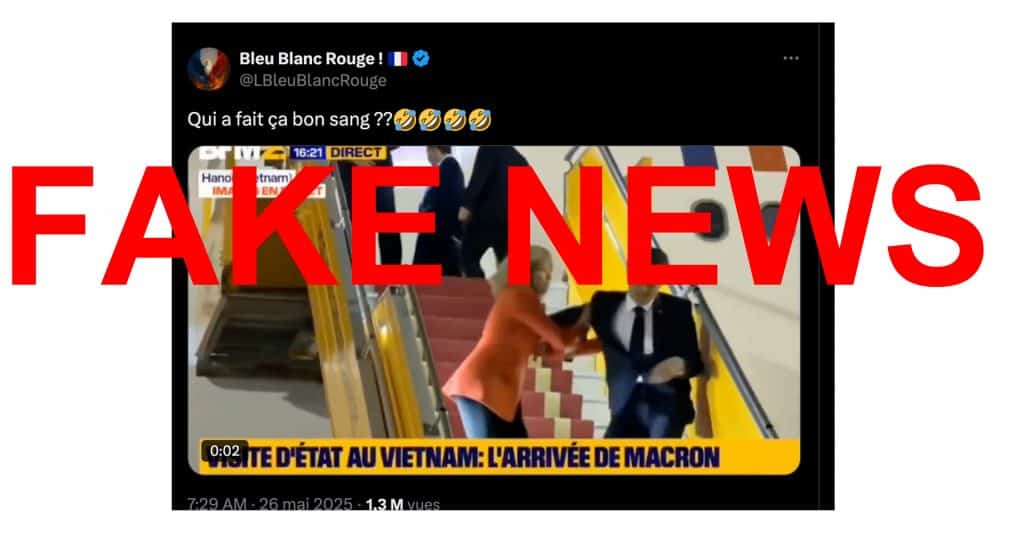 Benbereverif : La vidéo montrant Brigitte Macron pousser Emmanuel Macron à sa descente d’avion est générée par IA